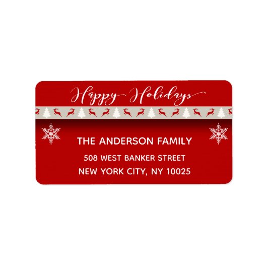 クリスマスホリデー – ハッピーホリデイズレッドディアー ラベル (正面)