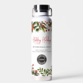 「クリスマスホリデー　ビジネスロゴと住所を追加」 ウォーターボトル (背面)