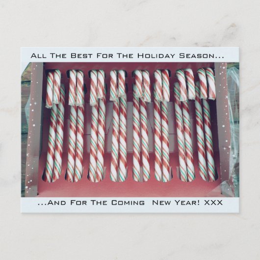 クリスマスホリデー フェスティブ ペッパーミント キャンディー ケーンズ シーズンポストカード (正面)