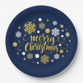 クリスマスホリデー – メリークリスマスきらめくブルー ペーパープレート (正面)
