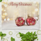 クリスマスホリデー – レッドクリスマスボール《写真》ぼけ味 キッチンタオル (折り畳み)