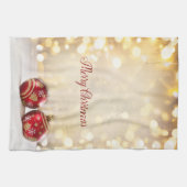 クリスマスホリデー – レッドクリスマスボール《写真》ぼけ味 キッチンタオル (横)
