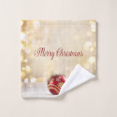 クリスマスホリデー – レッドクリスマスボール《写真》ぼけ味 バスタオルセット (ウォッシュタオル)