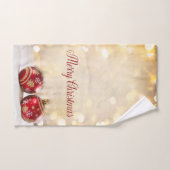 クリスマスホリデー – レッドクリスマスボール《写真》ぼけ味 バスタオルセット (ハンドタオル)