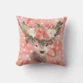クリスマスホリデー – 水彩鹿&ポインセチアR クッション (正面)