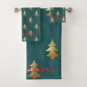 クリスマスホリデー – 金ゴールドクリスマスツリー，緑 バスタオルセット (インサイチュ)