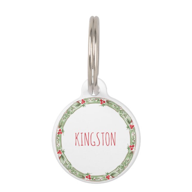 クリスマスホリデー wreath ペット名 電話番号 喜び ペット　ネームタグ (正面)