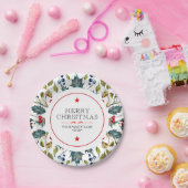 クリスマスホリモダンーの水色 ペーパープレート (パーティー)