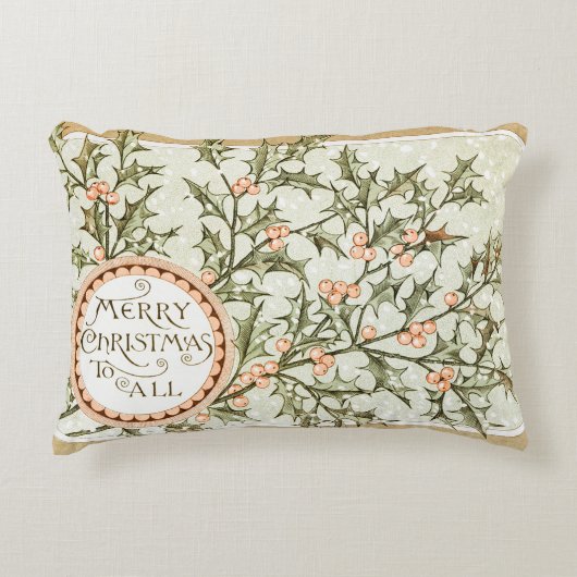 クリスマスホリーかわいらしアンティーク挨拶 アクセントクッション (正面)