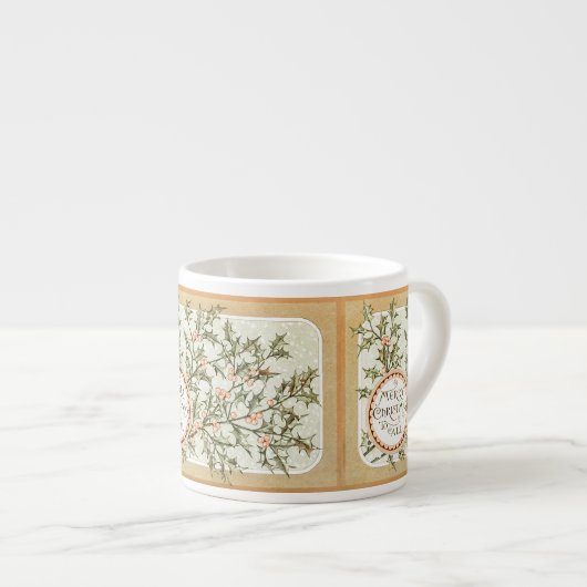 クリスマスホリーかわいらしアンティーク挨拶 エスプレッソカップ (正面右)