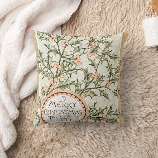 クリスマスホリーかわいらしアンティーク挨拶 クッション (ブランケット)