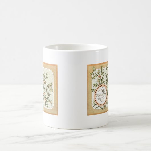 クリスマスホリーかわいらしアンティーク挨拶 コーヒーマグカップ (中央)