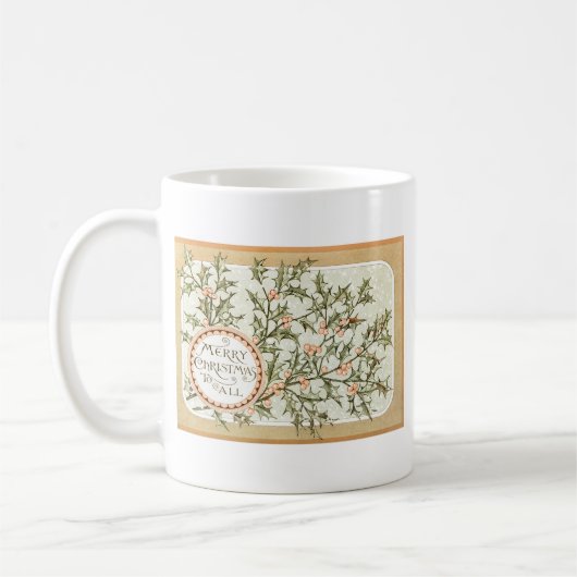 クリスマスホリーかわいらしアンティーク挨拶 コーヒーマグカップ (左)