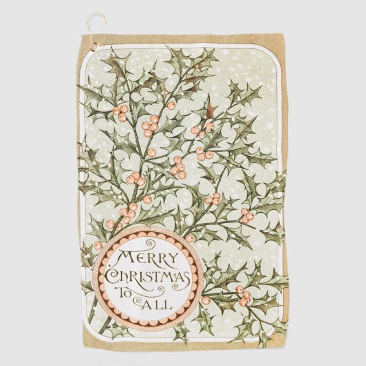 クリスマスホリーかわいらしアンティーク挨拶 ゴルフタオル (正面)