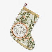 クリスマスホリーかわいらしアンティーク挨拶 スモールクリスマスストッキング (正面 (吊り時))