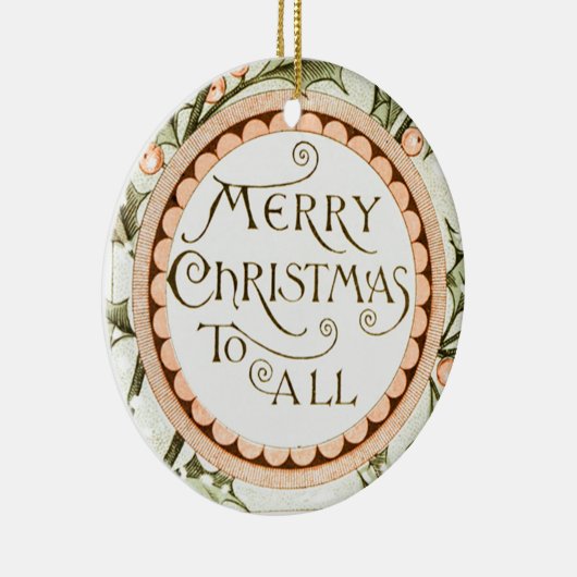 クリスマスホリーかわいらしアンティーク挨拶 セラミックオーナメント (右)