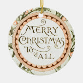 クリスマスホリーかわいらしアンティーク挨拶 セラミックオーナメント (正面)