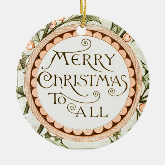 クリスマスホリーかわいらしアンティーク挨拶 セラミックオーナメント (正面)
