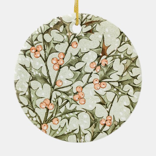 クリスマスホリーかわいらしアンティーク挨拶 セラミックオーナメント (裏面)