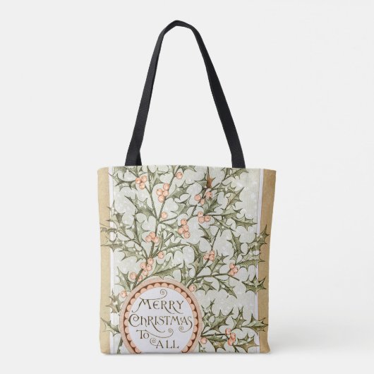 クリスマスホリーかわいらしアンティーク挨拶 トートバッグ (裏面)