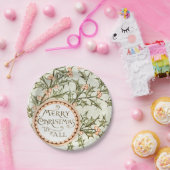 クリスマスホリーかわいらしアンティーク挨拶 ペーパープレート (パーティー)