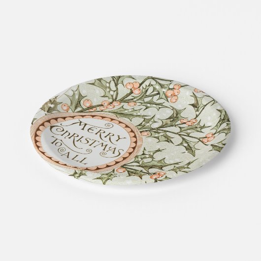 クリスマスホリーかわいらしアンティーク挨拶 ペーパープレート (アングル)