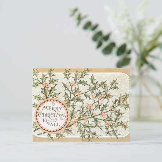 クリスマスホリーかわいらしアンティーク挨拶 ポストカード (スタンド正面)