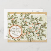 クリスマスホリーかわいらしアンティーク挨拶 ポストカード (正面/裏面)