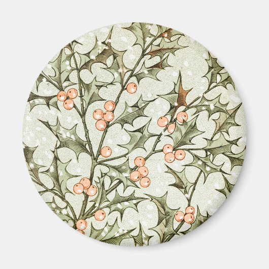 クリスマスホリーかわいらしアンティーク挨拶 マグネット (正面)