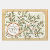 クリスマスホリーかわいらしアンティーク挨拶 ラッピングペーパーシート (正面)