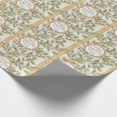 クリスマスホリーかわいらしアンティーク挨拶 ラッピングペーパー (角)