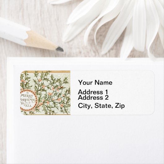 クリスマスホリーかわいらしアンティーク挨拶 ラベル (インサイチュ)