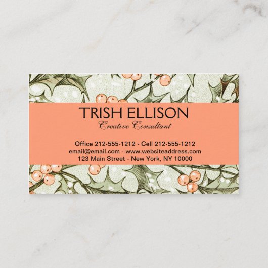 クリスマスホリーかわいらしアンティーク挨拶 名刺 (裏面)