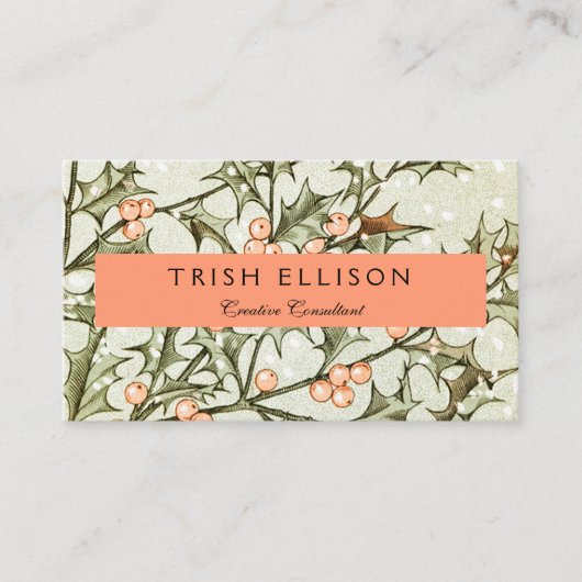 クリスマスホリーかわいらしアンティーク挨拶 名刺 (正面)