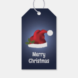 クリスマスホリーが青い赤サンタハット ギフトタグ