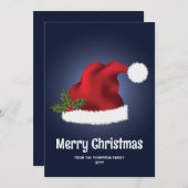 クリスマスホリーが青い赤サンタハット シーズンカード (正面/裏面)