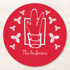 クリスマスホリーとガきらめくラス ラウンドペーパーコースター