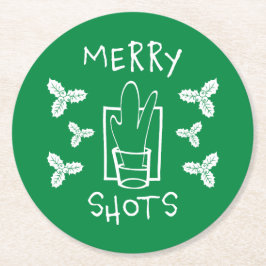 クリスマスホリーとガきらめくラス ラウンドペーパーコースター