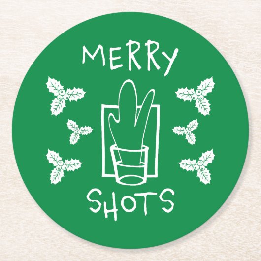 クリスマスホリーとガきらめくラス ラウンドペーパーコースター (正面)