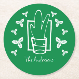 クリスマスホリーとガきらめくラス ラウンドペーパーコースター