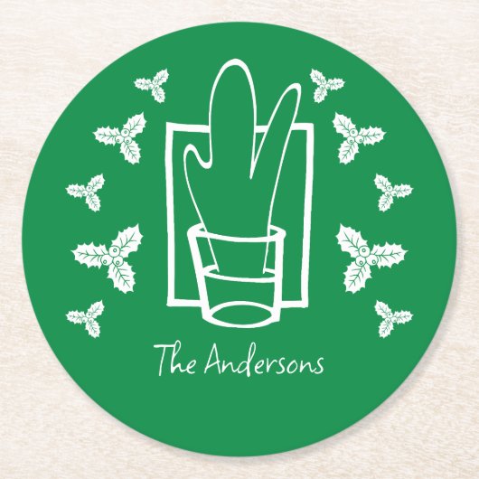 クリスマスホリーとガきらめくラス ラウンドペーパーコースター (正面)