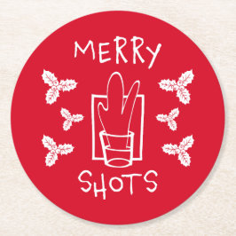 クリスマスホリーとガきらめくラス ラウンドペーパーコースター