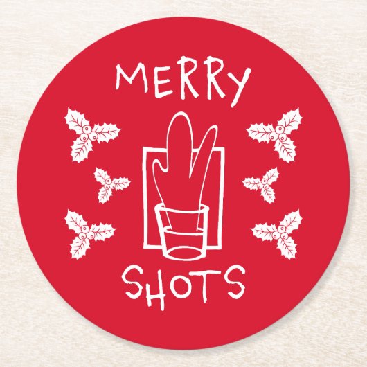 クリスマスホリーとガきらめくラス ラウンドペーパーコースター (正面)