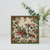 クリスマスホリーとキャンドルのファンタジーグリーティングカード (スタンド正面)