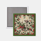 クリスマスホリーとキャンドルのファンタジー マグネット (正面/裏面)