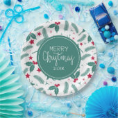 クリスマスホリーとクリスマスディアパターン ペーパープレート (パーティー)