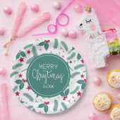 クリスマスホリーとクリスマスディアパターン ペーパープレート (パーティー)