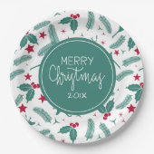 クリスマスホリーとクリスマスディアパターン ペーパープレート (正面)