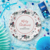 クリスマスホリーとクリスマスブルフィンチパターン ペーパープレート (パーティー)
