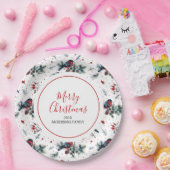 クリスマスホリーとクリスマスブルフィンチパターン ペーパープレート (パーティー)